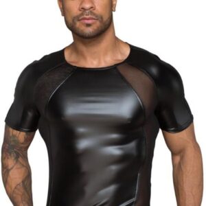 Noir Handmade H056 Men's T-Shirt Made of Powerwetlook with 3D Net Inserts - M