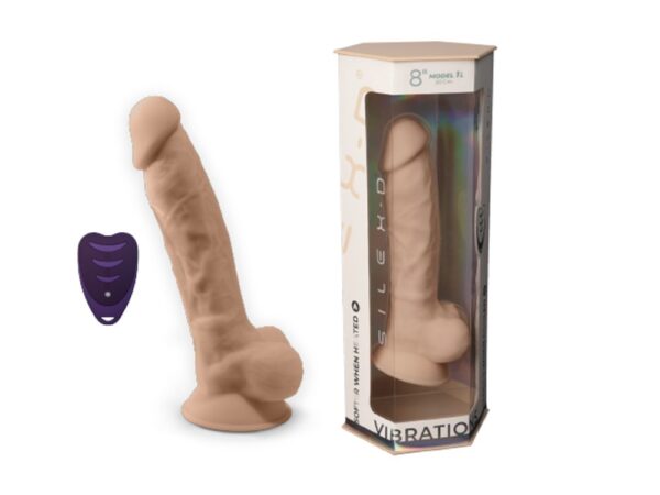 SilexD Model 1 Vibrating Premium Silicone Dual Density Dildo 8" Flesh + dálkové ovládání