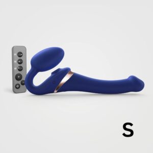 Strap-On-Me Tvarovatelný samodržící vibrační strapon s jazýčkem S (modrý)