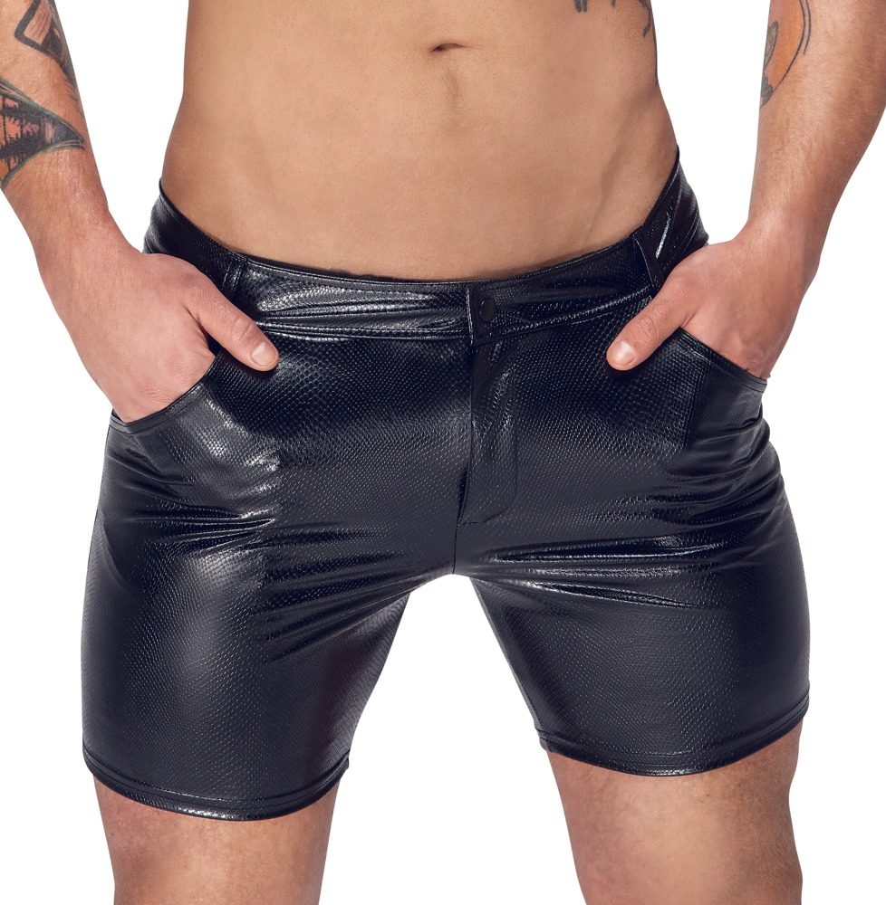 Noir Handmade H068 Mid-Length Shorts of Snake Wetlook with Back Pockets - M