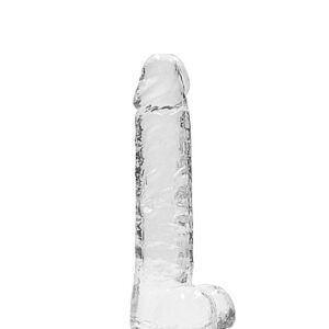 RealRock Gelové dildo Crystal Clear 6 dildo s přísavkou a varlaty 17 x 3